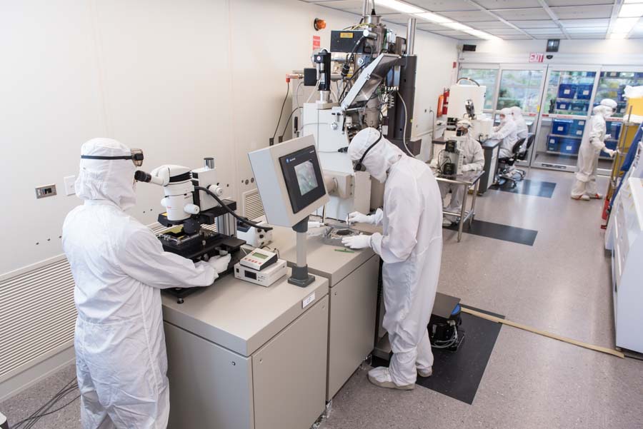 Researchers working in the Nanotech West Lab cleanroom.