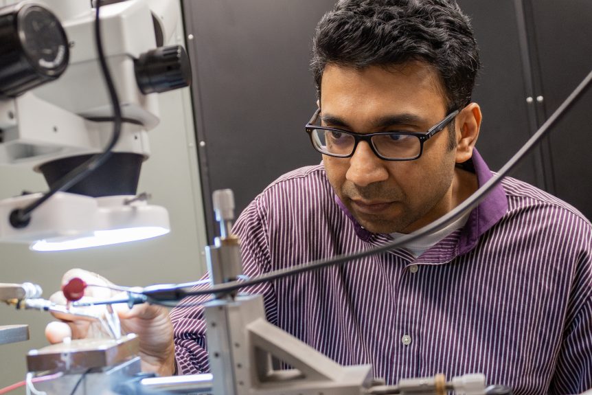 ECE professor Shamsul Arafin researching in his lab at Ohio State.