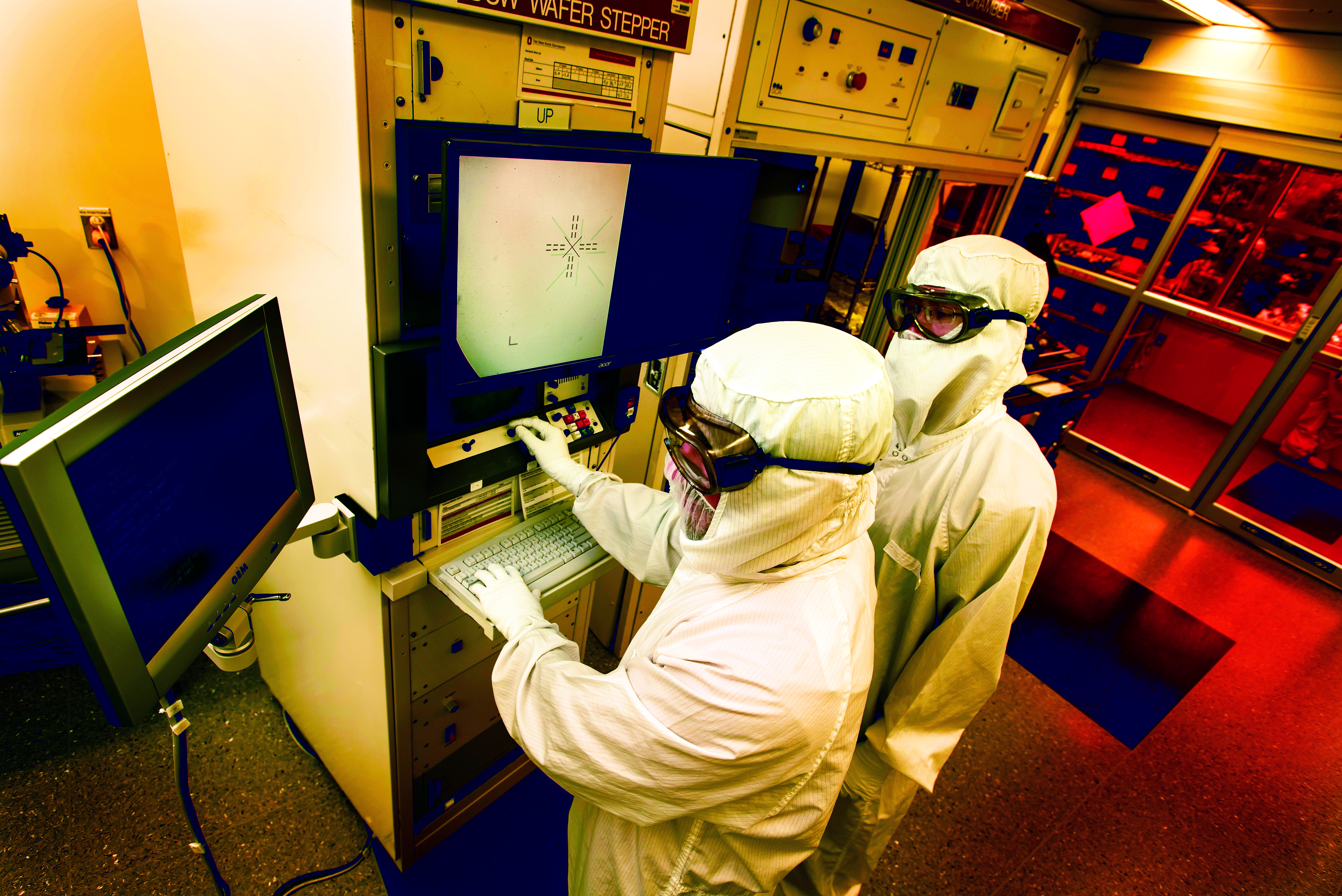 Researchers working in the Nanotech West Lab cleanroom.