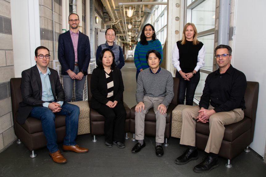 Research team show front row (l to r): Jose Lorie Lopez (postdoc), Anne Co, Jung Hyun, Jay Sayre. Back row: Marcello, Qingmin Xu (IMR Research Scientist), Navni Verma (IMR Research Engineer), Kari Roth (IMR Innovation Manager).