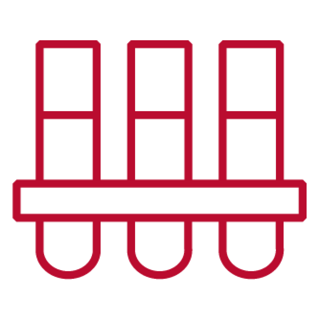 Red line icon of three vials