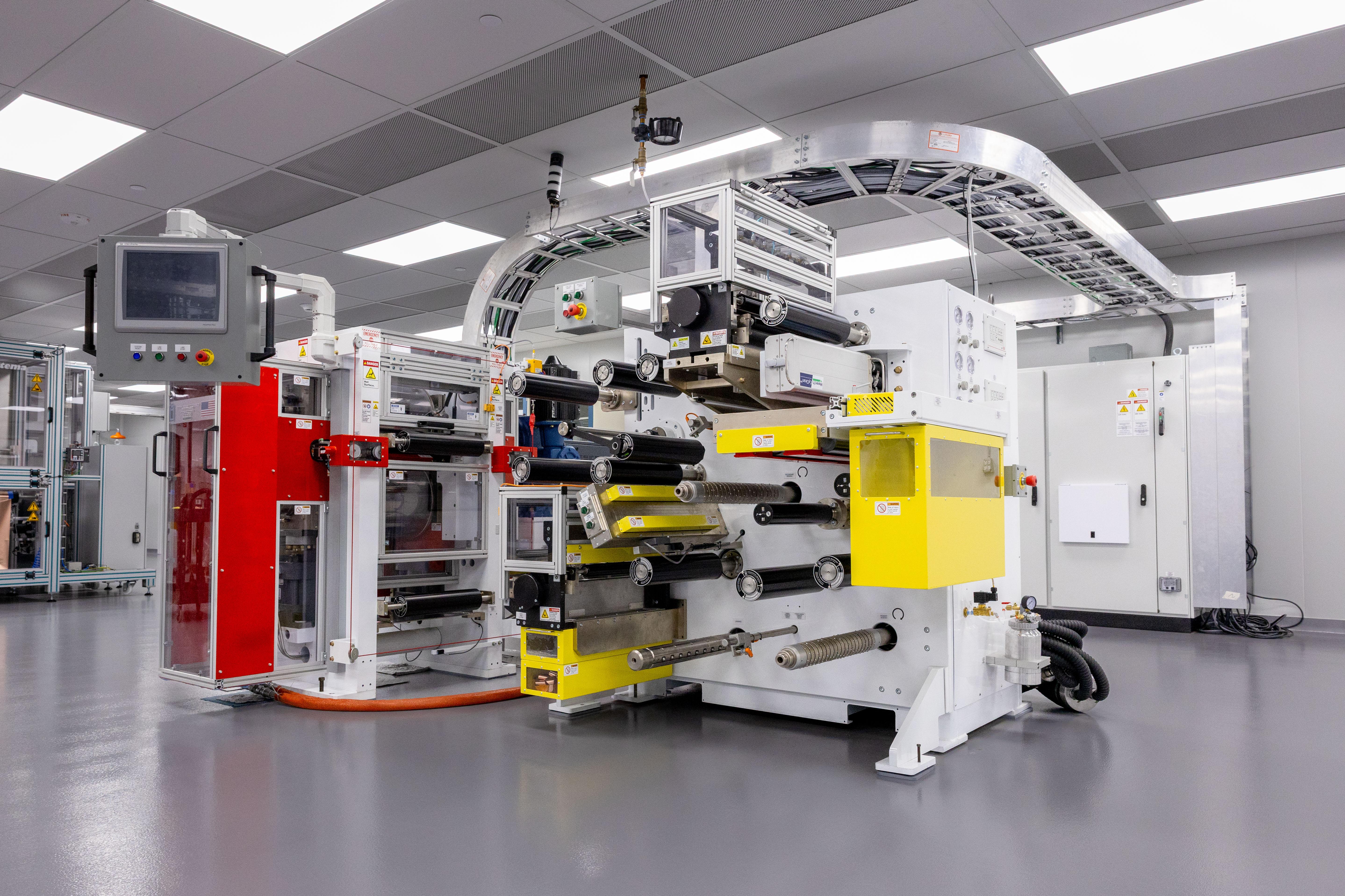 Calendering and slitting machine at Ohio State's Battery Center.