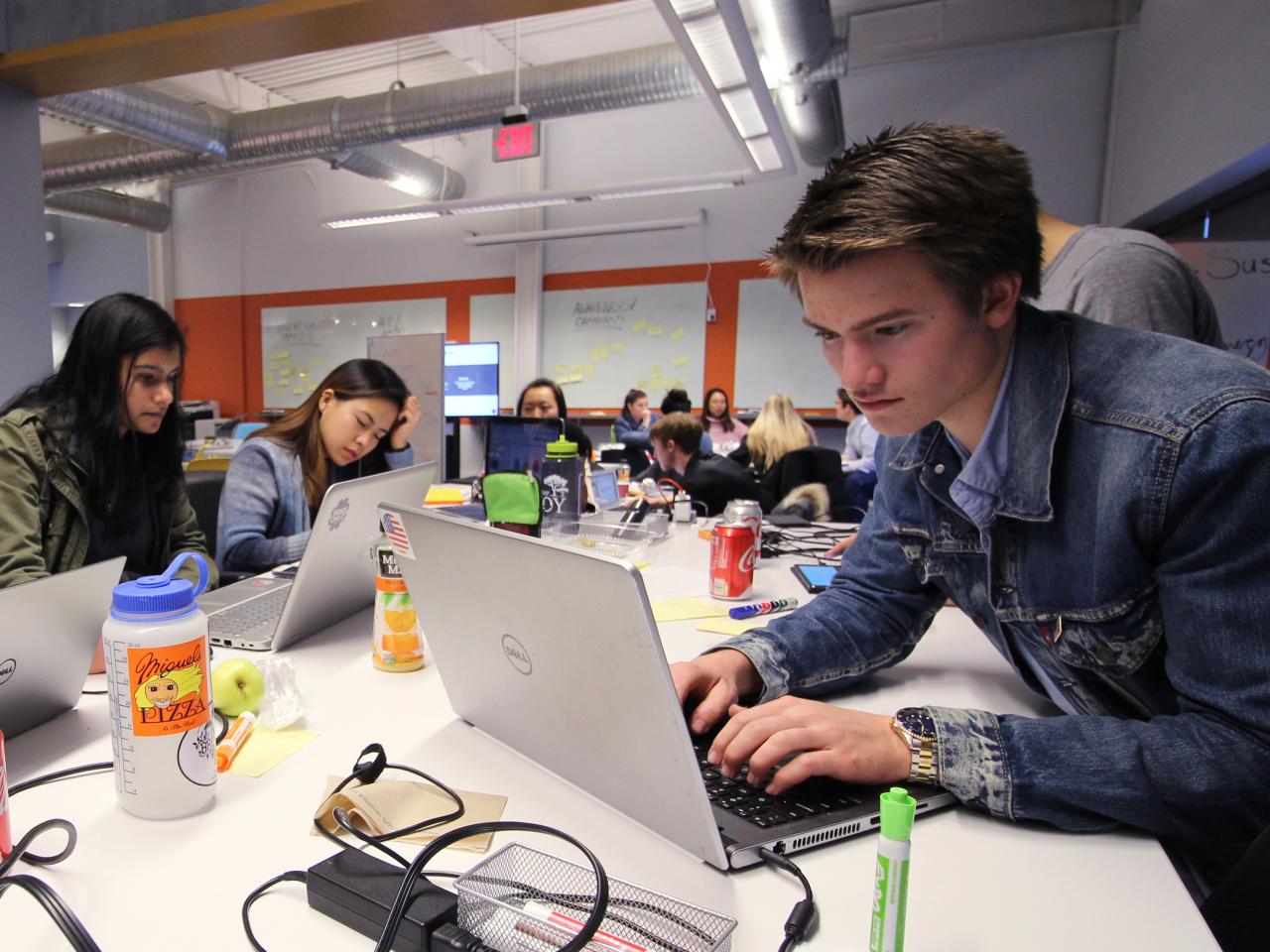 students working on laptops