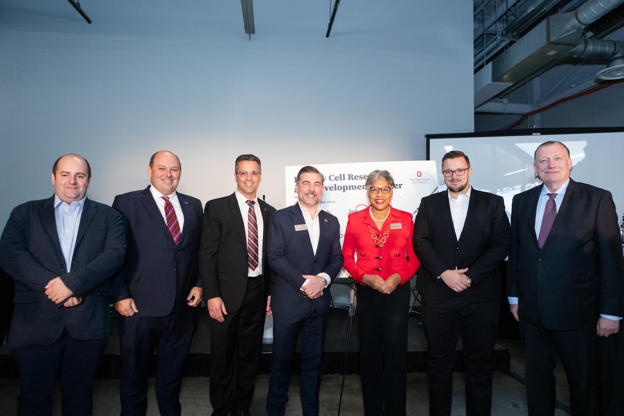 Ohio State’s Battery Center acting director Jay Sayre, with U.S. Congresswoman Joyce Beatty, U.S. Congressman Mike Carey, Coatema’s VP Thomas Kolbusch and the next Machinery Group team led by Tomi Belosevic at the announcement ceremony in Columbus, Ohio.