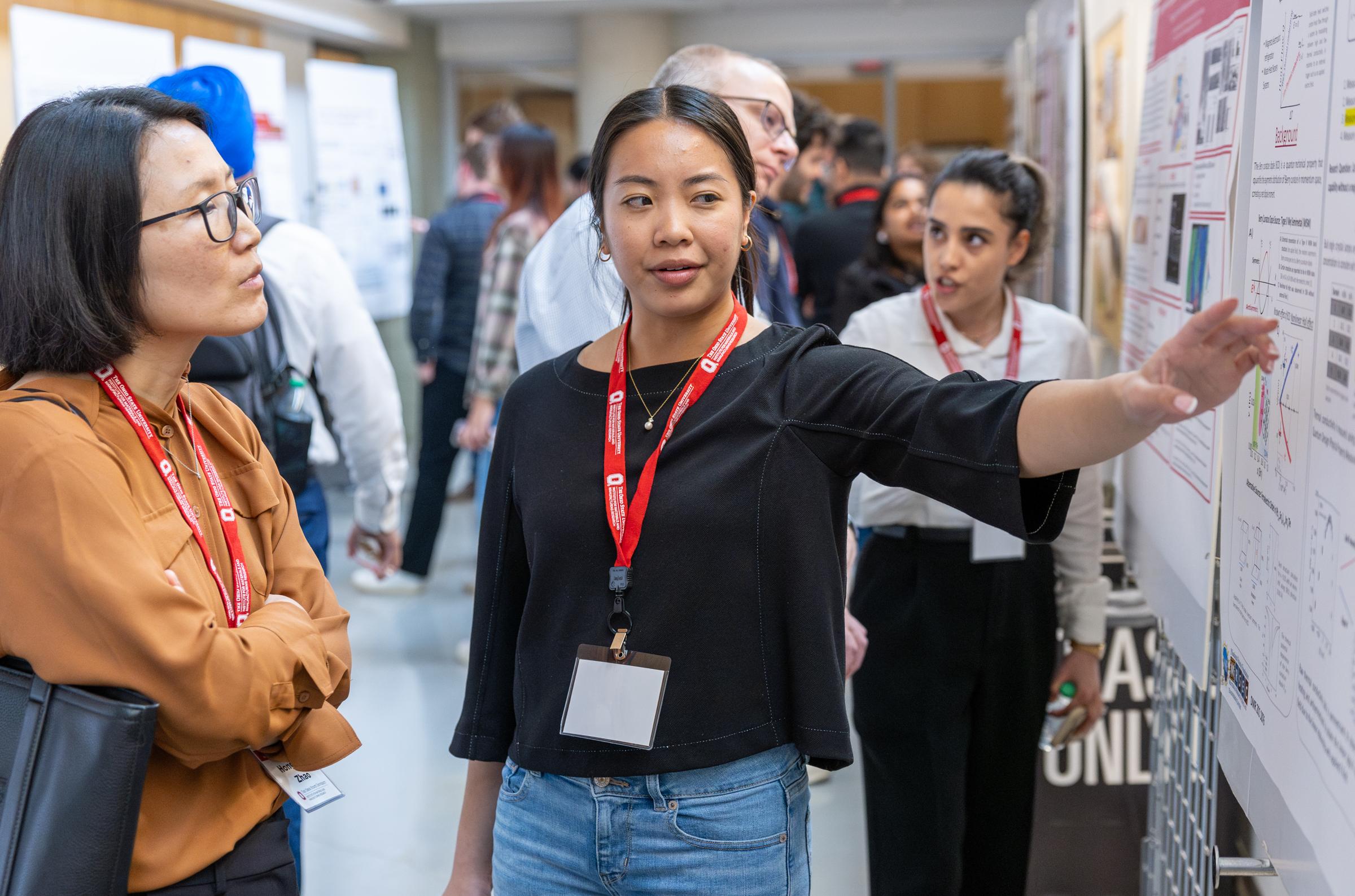 Student presents a research poster during the 2025 Materials and Manufacturing Conference.