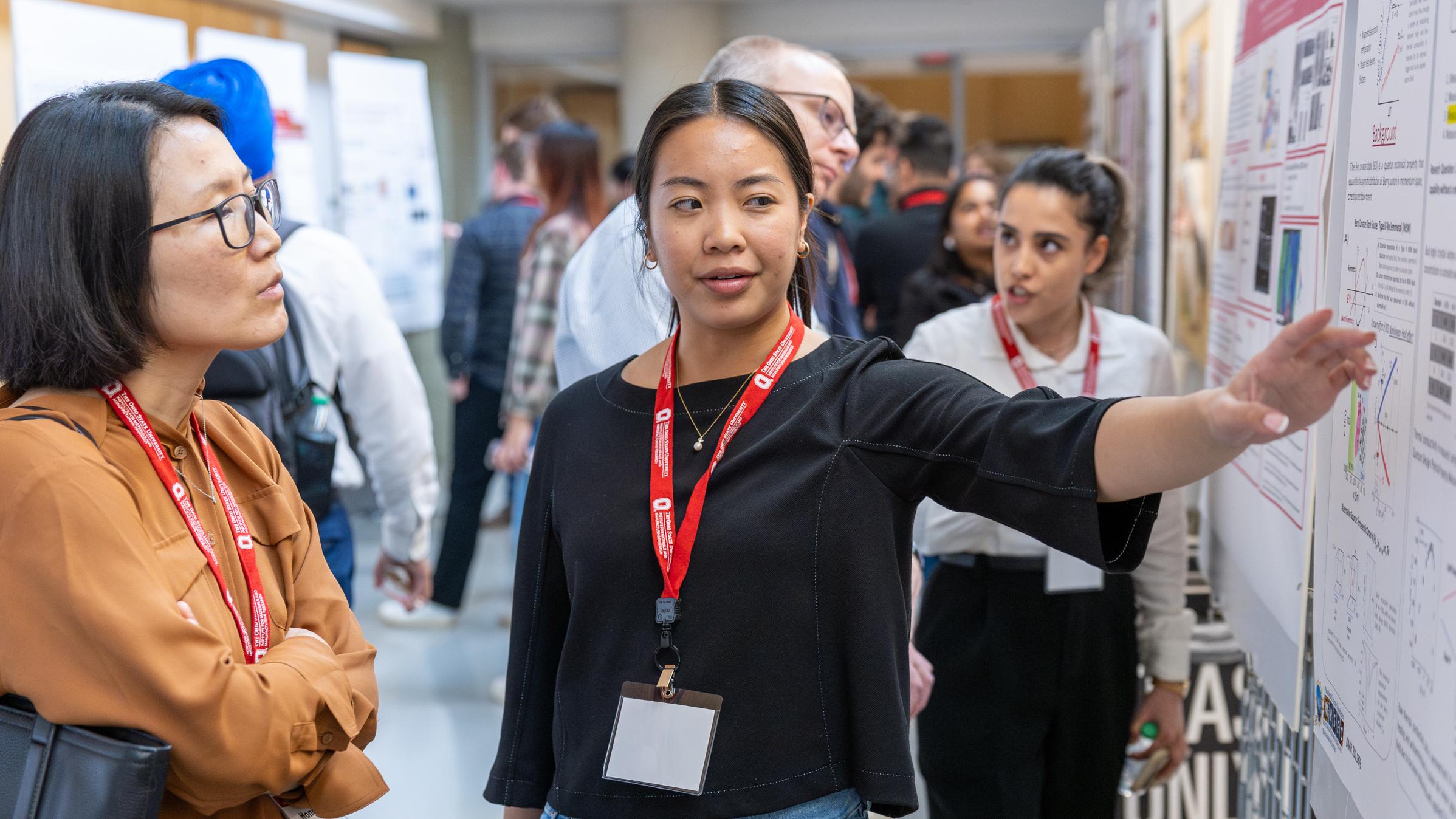 Student presents a research poster during the 2025 Materials and Manufacturing Conference.